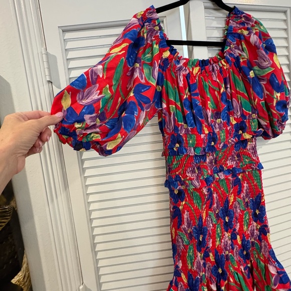 Skies Are Blue Colorful Floral Smocked Mini Dress - Picture 3 of 4